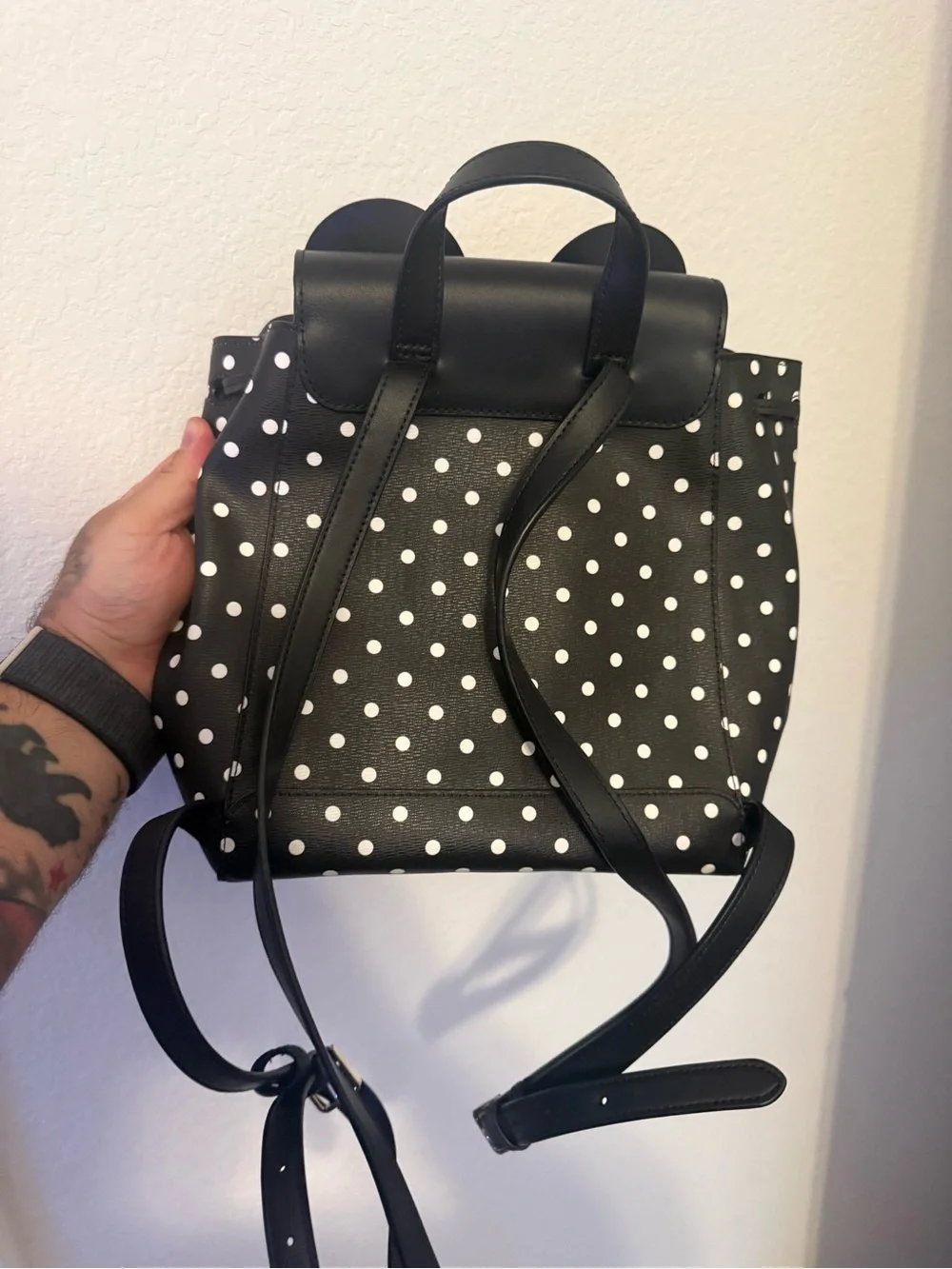 kate spade Kids Black White Polka Dot Backpack with Red Bow Ears